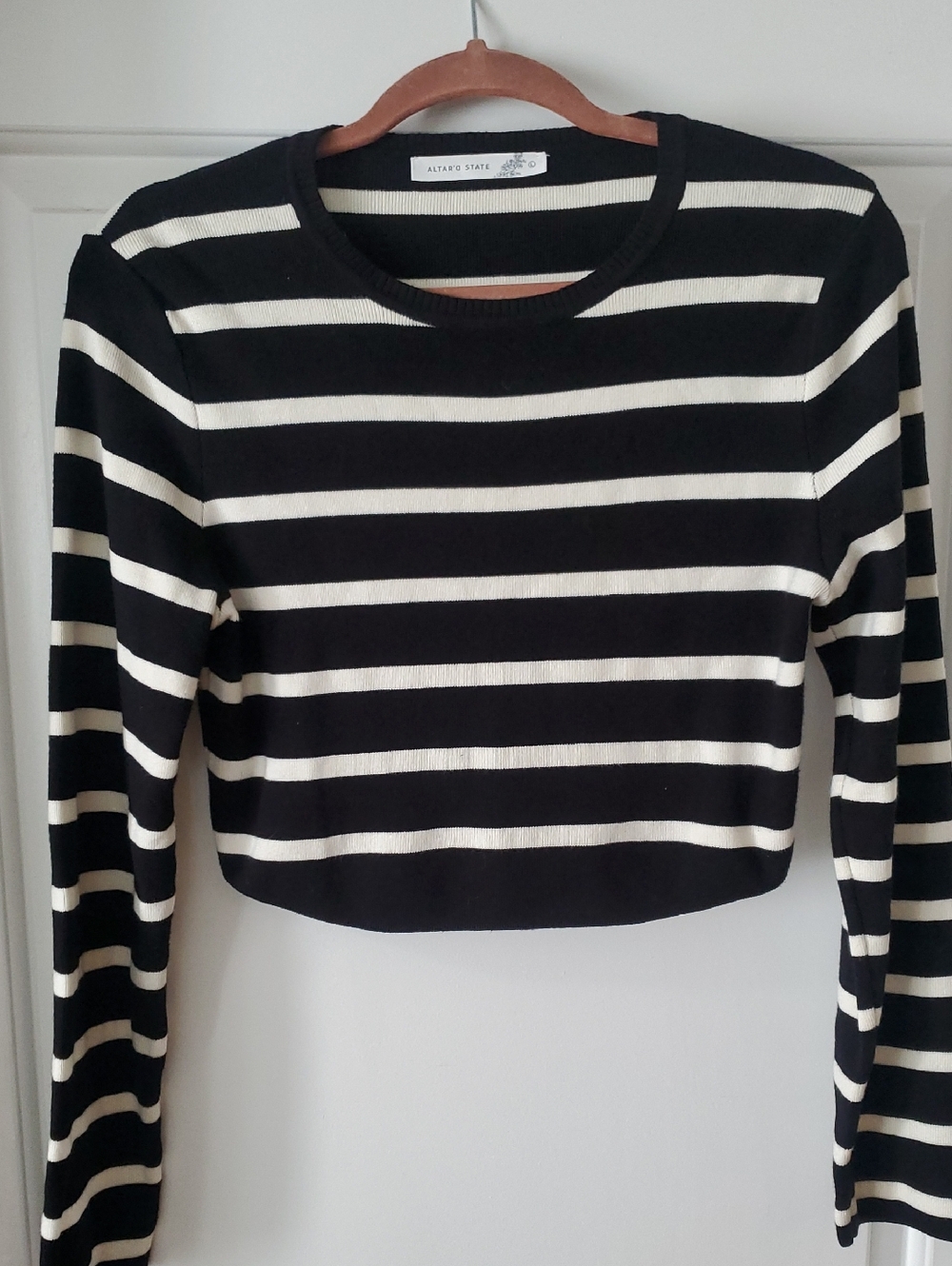 LAST CHANCE Altar'd State Black and White Striped Long Sleeve Tee